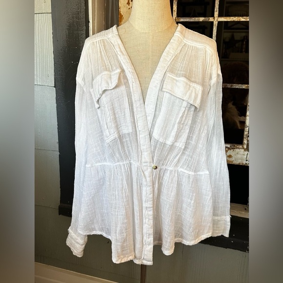 FREE PEOPLE SAFARI SHEER WRAP TOP - V-Neck Pocket Blouse - Picture 2 of 4
